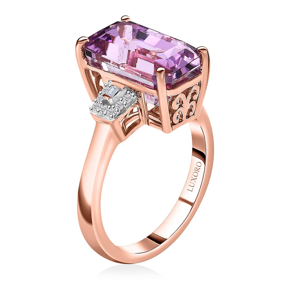 Luxoro AAA Patroke Kunzite and G-H I3 Diamond 6.65 ctw Ring in 10K Rose Gold (Size 6.0)