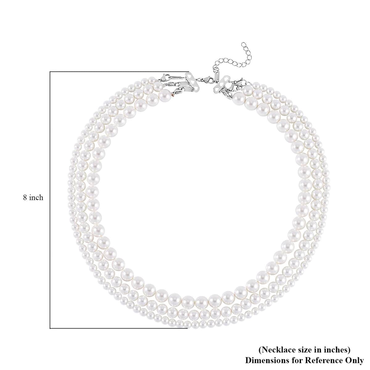 White Shell Pearl Beaded 3 Row Necklace 18-20 Inches in Stainless Steel image number 4