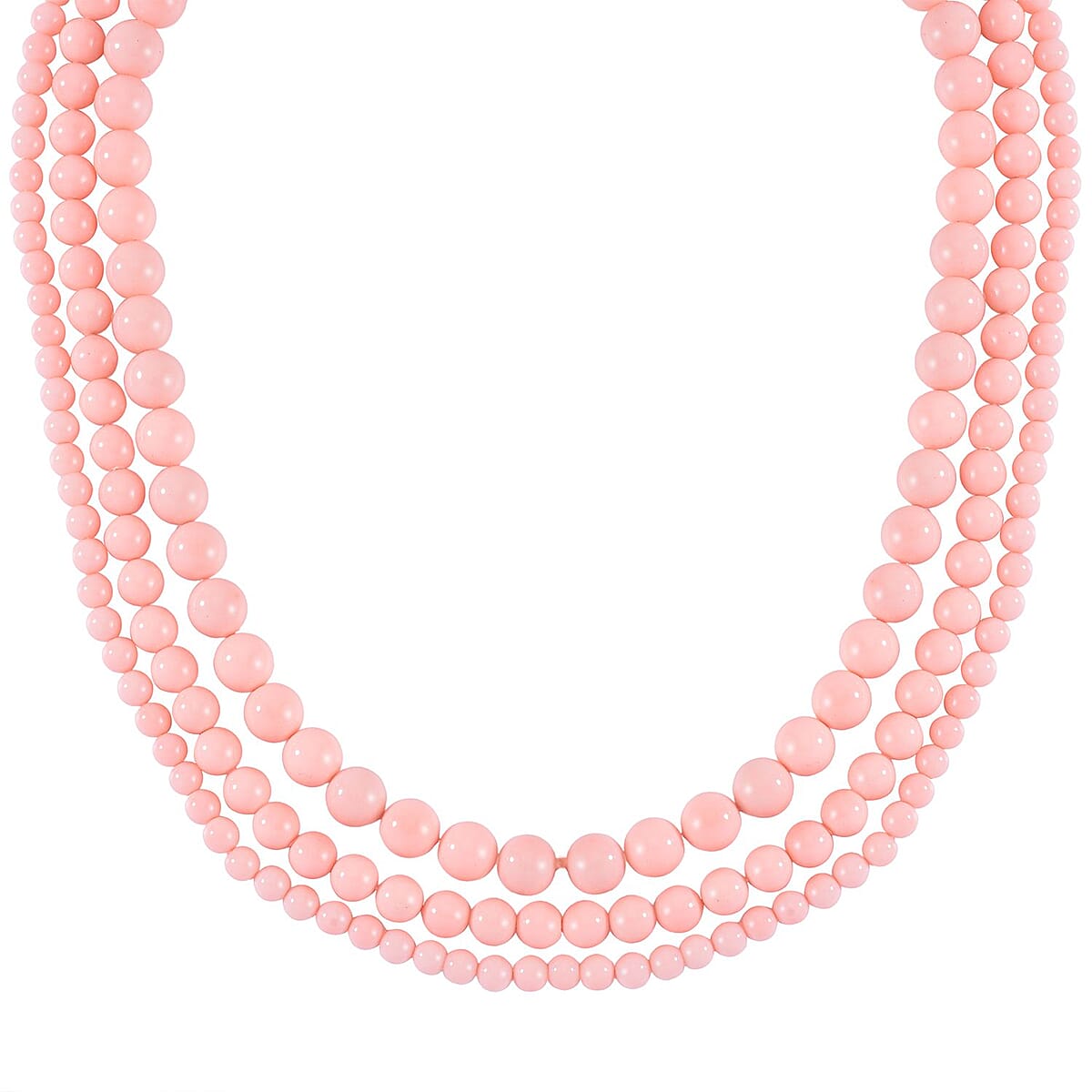 Peach Color Shell Pearl 3 Row Necklace 18-20 Inches in Stainless Steel image number 2