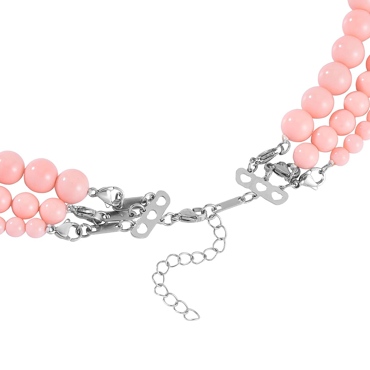 Peach Color Shell Pearl 3 Row Necklace 18-20 Inches in Stainless Steel image number 3