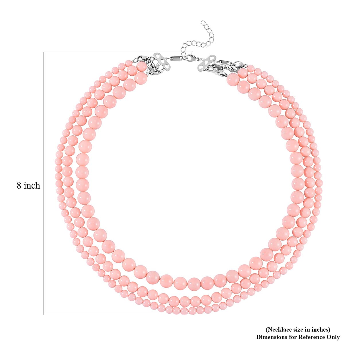 Peach Color Shell Pearl 3 Row Necklace 18-20 Inches in Stainless Steel image number 4