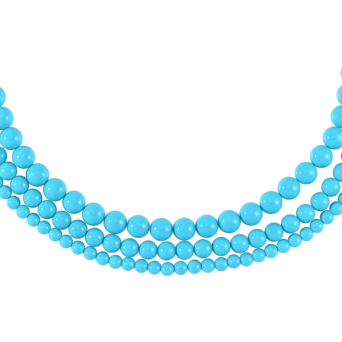 Sleeping Beauty Color Shell Pearl 3 Row Necklace 18-20 Inches in Stainless Steel image number 2