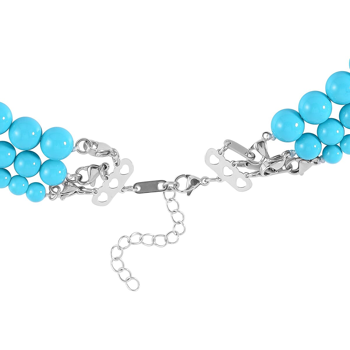 Sleeping Beauty Color Shell Pearl 3 Row Necklace 18-20 Inches in Stainless Steel image number 3