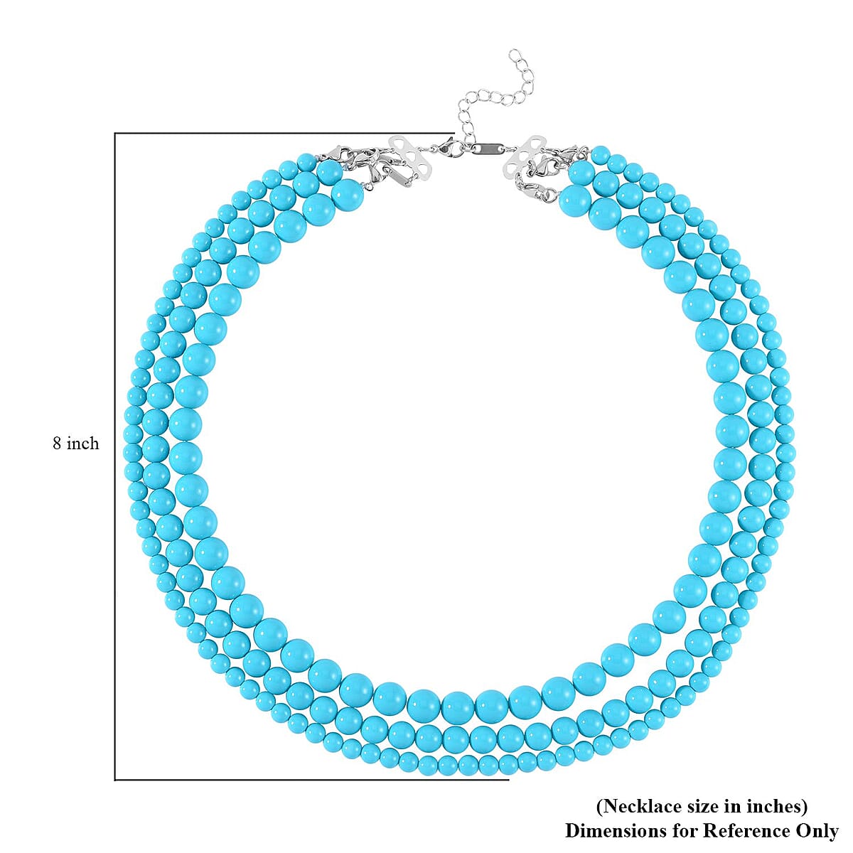 Sleeping Beauty Color Shell Pearl 3 Row Necklace 18-20 Inches in Stainless Steel image number 4