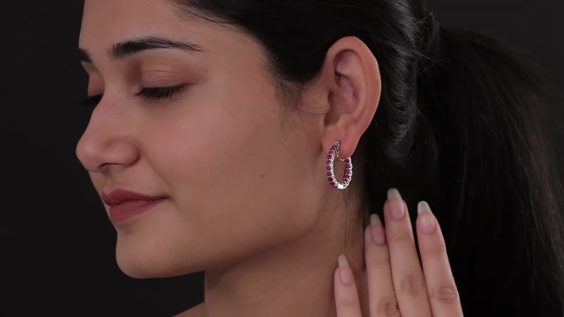 Doorbuster Karis Ruby Inside Out Hoop Earrings in Platinum Bond 3.65 ctw