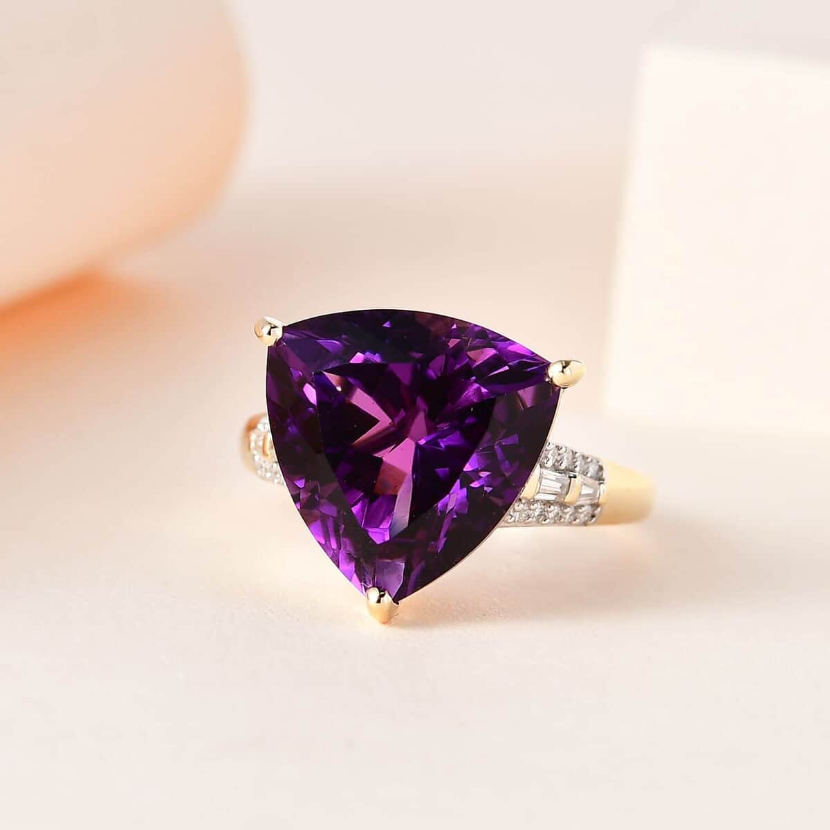 Luxoro 10K Yellow Gold AAA Zambian Amethyst and Moissanite Ring (Size 10.0) 9.25 ctw image number 1