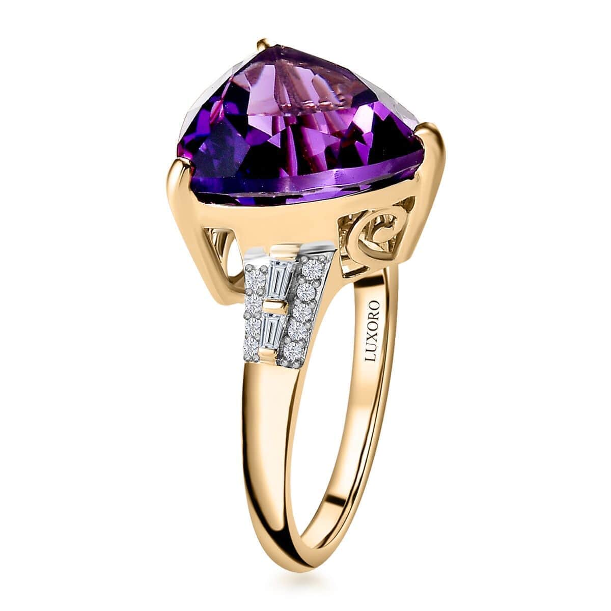 Luxoro 10K Yellow Gold AAA Zambian Amethyst and Moissanite Ring (Size 10.0) 9.25 ctw image number 3