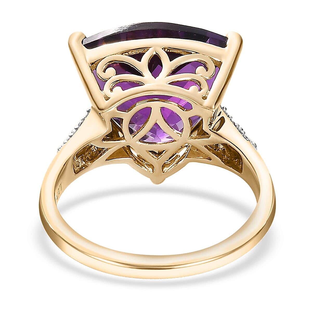 Luxoro AAA Zambian Amethyst and Moissanite 9.25 ctw Ring in 10K Yellow Gold (Size 8.0) image number 4