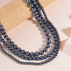 Tahitian Color Shell Pearl 3 Row Necklace 18-20 Inches in Stainless Steel