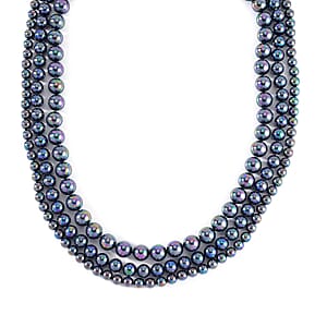 Tahitian Color Shell Pearl 3 Row Necklace 18-20 Inches in Stainless Steel