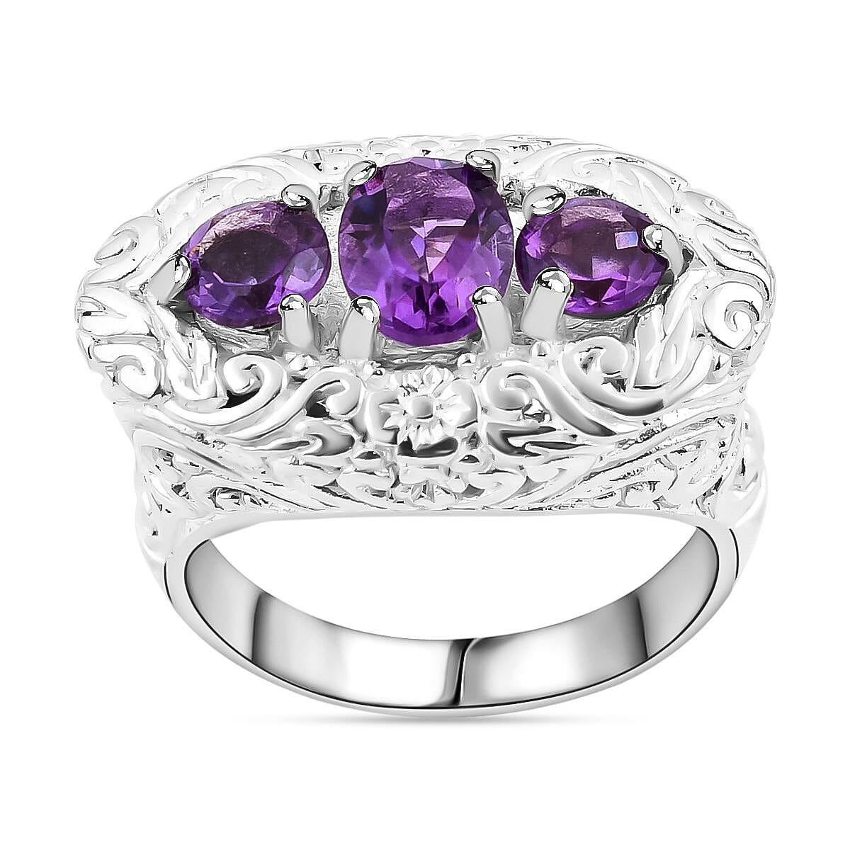 African Amethyst 3.80 ctw Ring in Sterling Silver (Size 5.5)