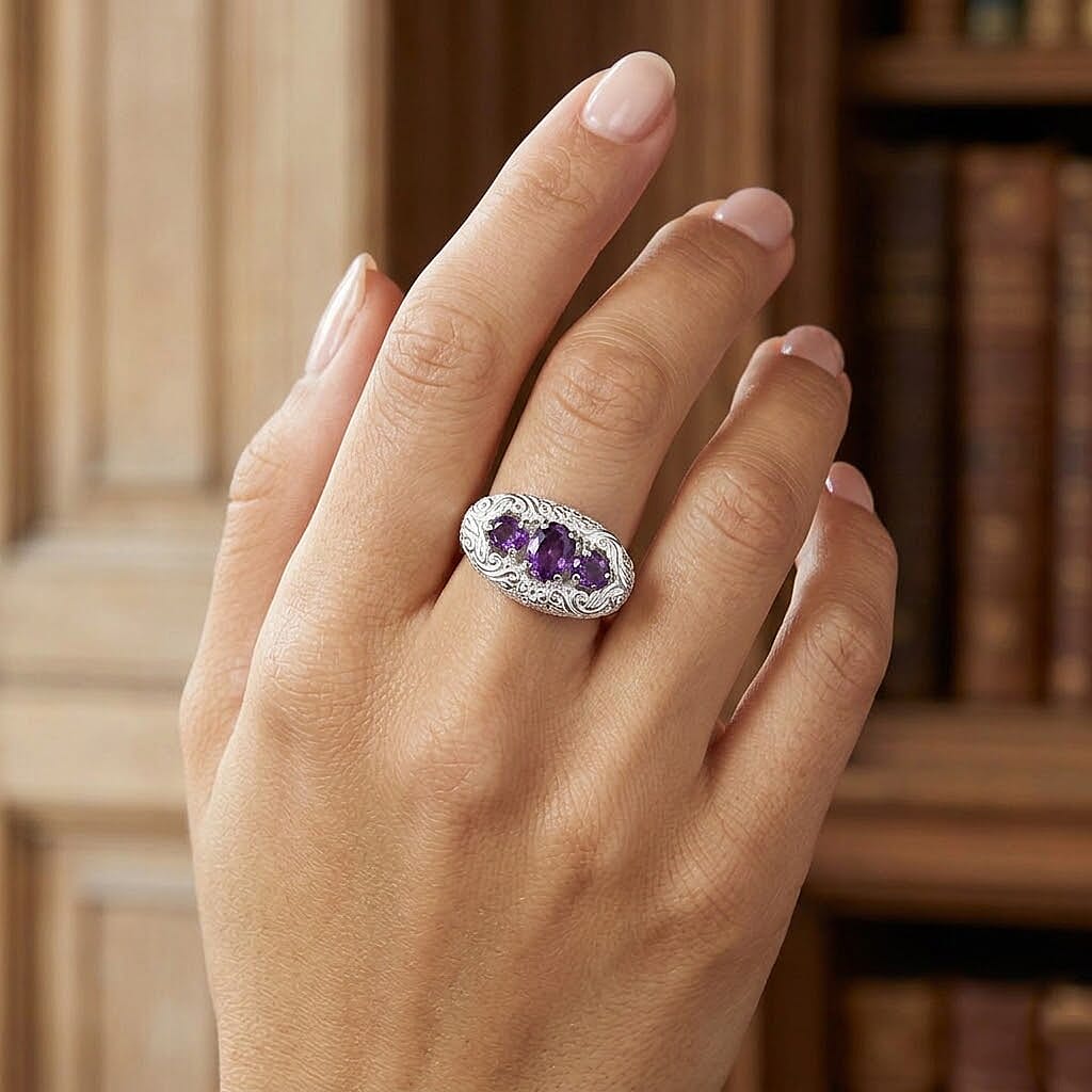 African Amethyst 3.80 ctw Ring in Sterling Silver (Size 5.5)