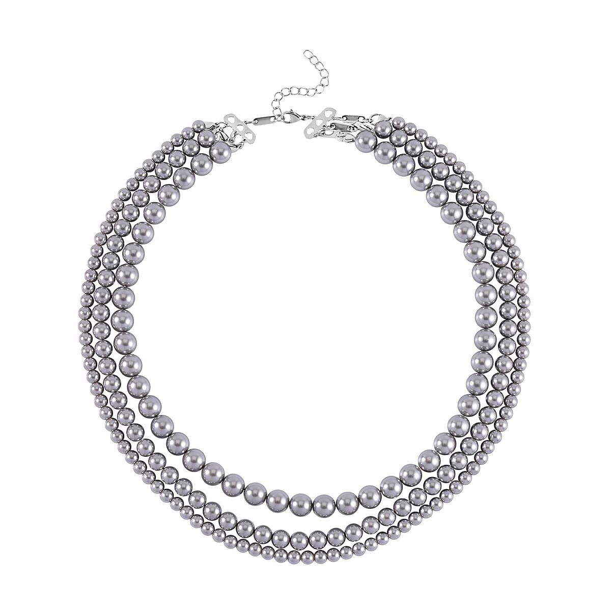 Grey Shell Pearl 3 Row Necklace 18-20 Inches in Stainless Steel image number 0