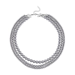 Grey Shell Pearl 3 Row Necklace 18-20 Inches in Stainless Steel