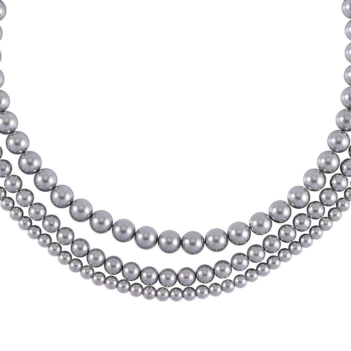 Grey Shell Pearl 3 Row Necklace 18-20 Inches in Stainless Steel image number 2