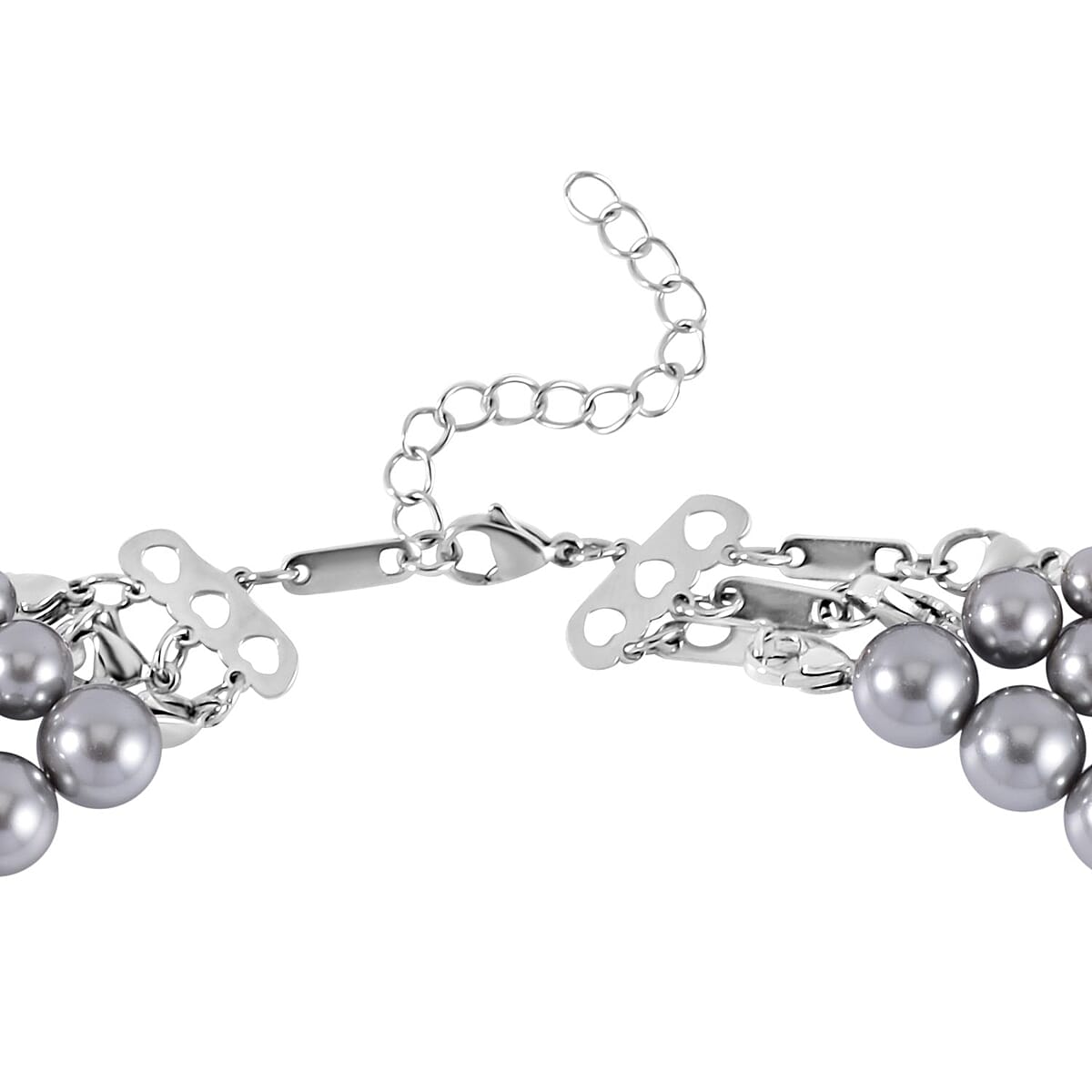 Grey Shell Pearl 3 Row Necklace 18-20 Inches in Stainless Steel image number 3