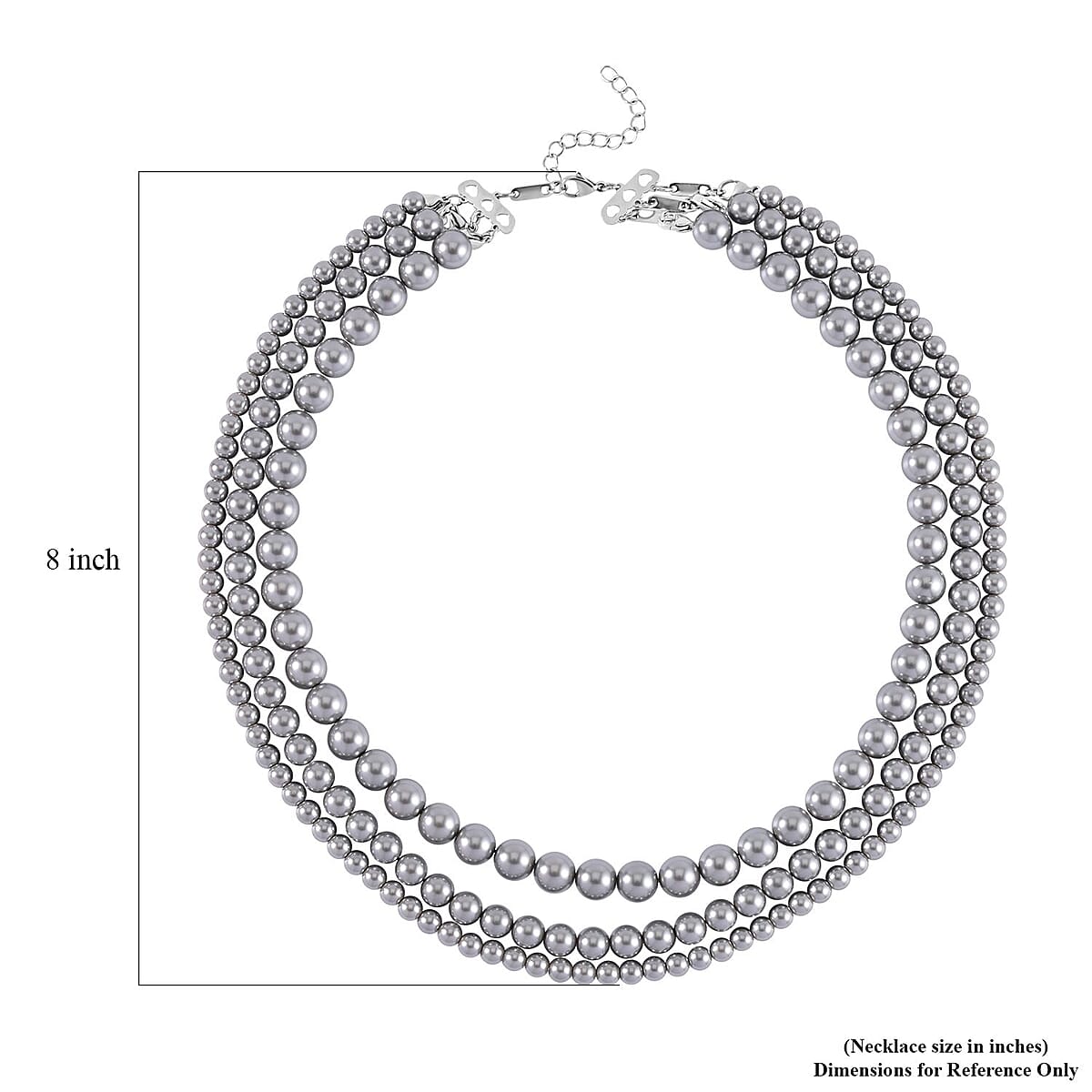 Grey Shell Pearl 3 Row Necklace 18-20 Inches in Stainless Steel image number 4