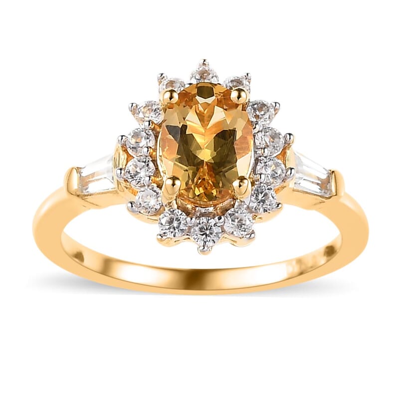 Premium Brazilian Heliodor and White Zircon Sunburst Ring in Vermeil Yellow Gold Over Sterling Silver (Size 10.0) 1.25 ctw