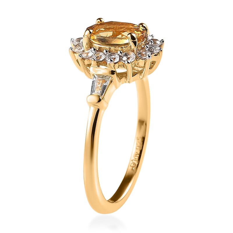 Premium Brazilian Heliodor and White Zircon Sunburst Ring in Vermeil Yellow Gold Over Sterling Silver (Size 10.0) 1.25 ctw