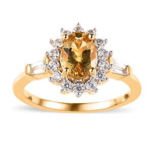 Premium Brazilian Heliodor and White Zircon Sunburst Ring in Vermeil Yellow Gold Over Sterling Silver (Size 8.0) 1.25 ctw