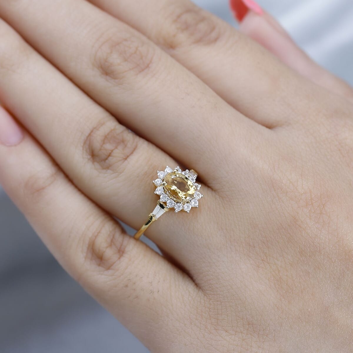 Premium Brazilian Heliodor and White Zircon Sunburst Ring in Vermeil Yellow Gold Over Sterling Silver (Size 8.0) 1.25 ctw image number 2