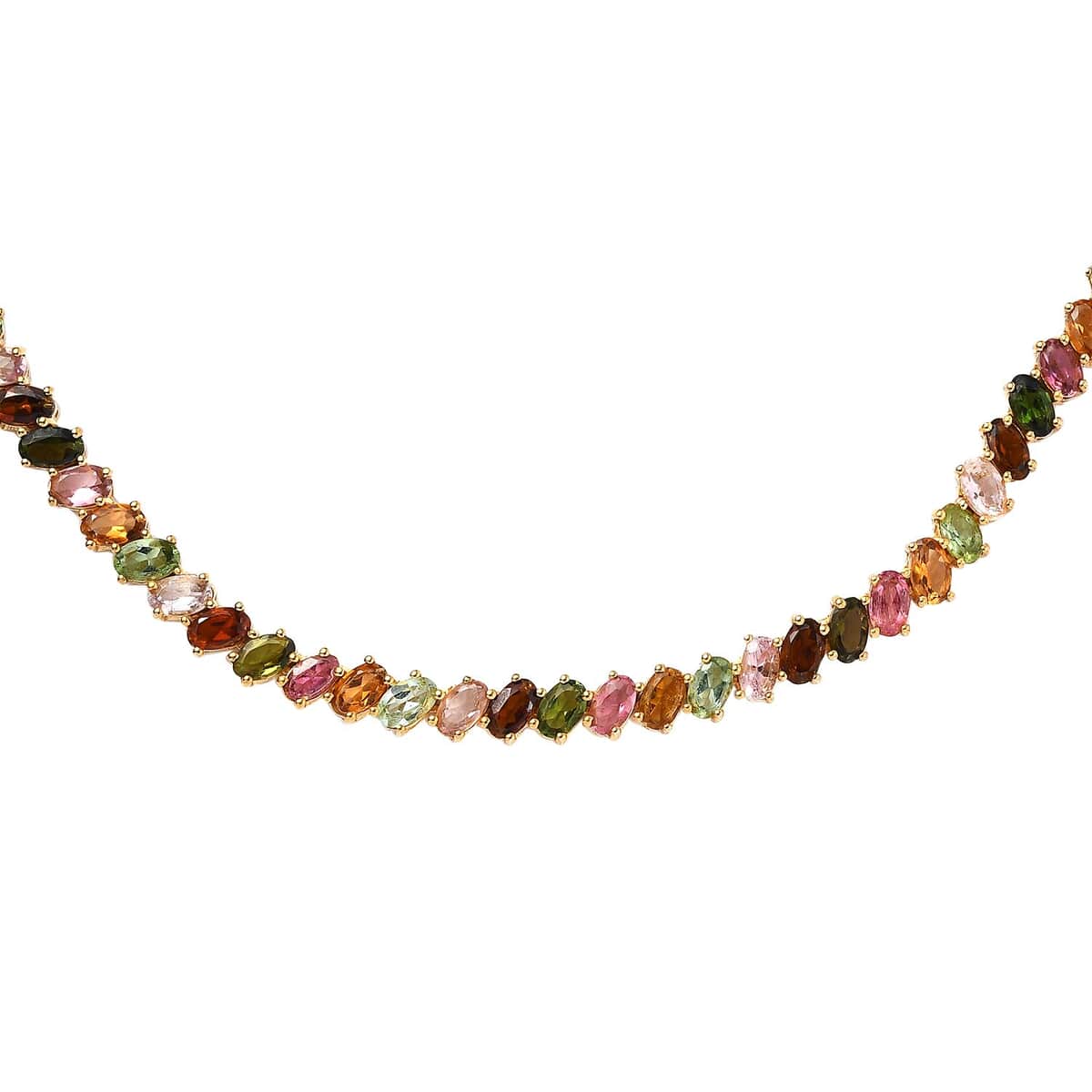 Multi-Tourmaline Tennis Necklace 18 Inches in Vermeil Yellow Gold Over Sterling Silver 29.85 ctw image number 0