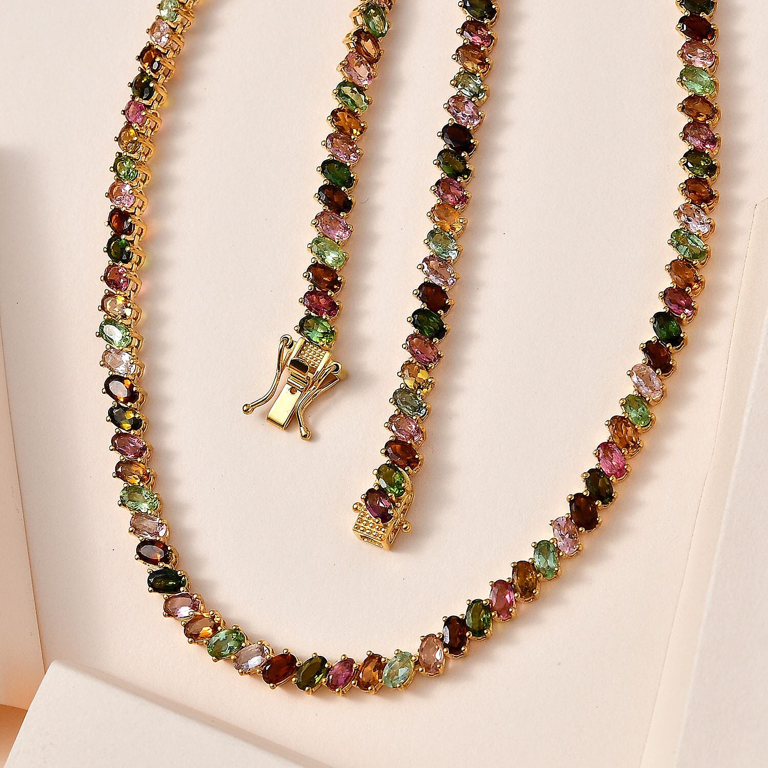 Multi-Tourmaline Tennis Necklace 18 Inches in Vermeil Yellow Gold Over Sterling Silver 29.85 ctw