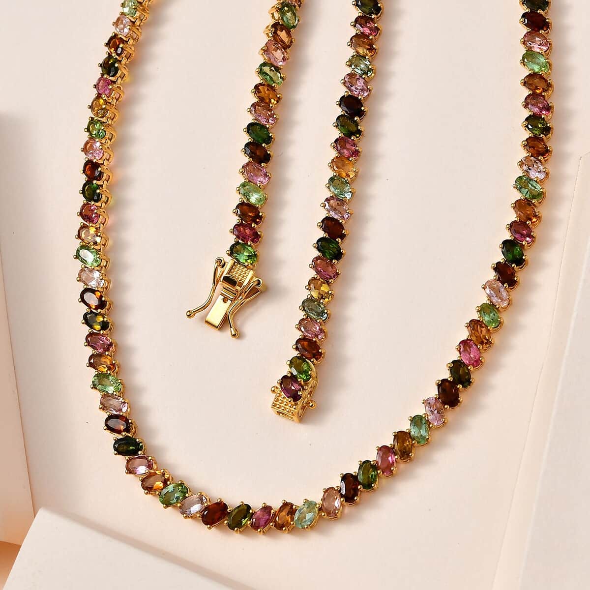 Multi-Tourmaline Tennis Necklace 18 Inches in Vermeil Yellow Gold Over Sterling Silver 29.85 ctw image number 1