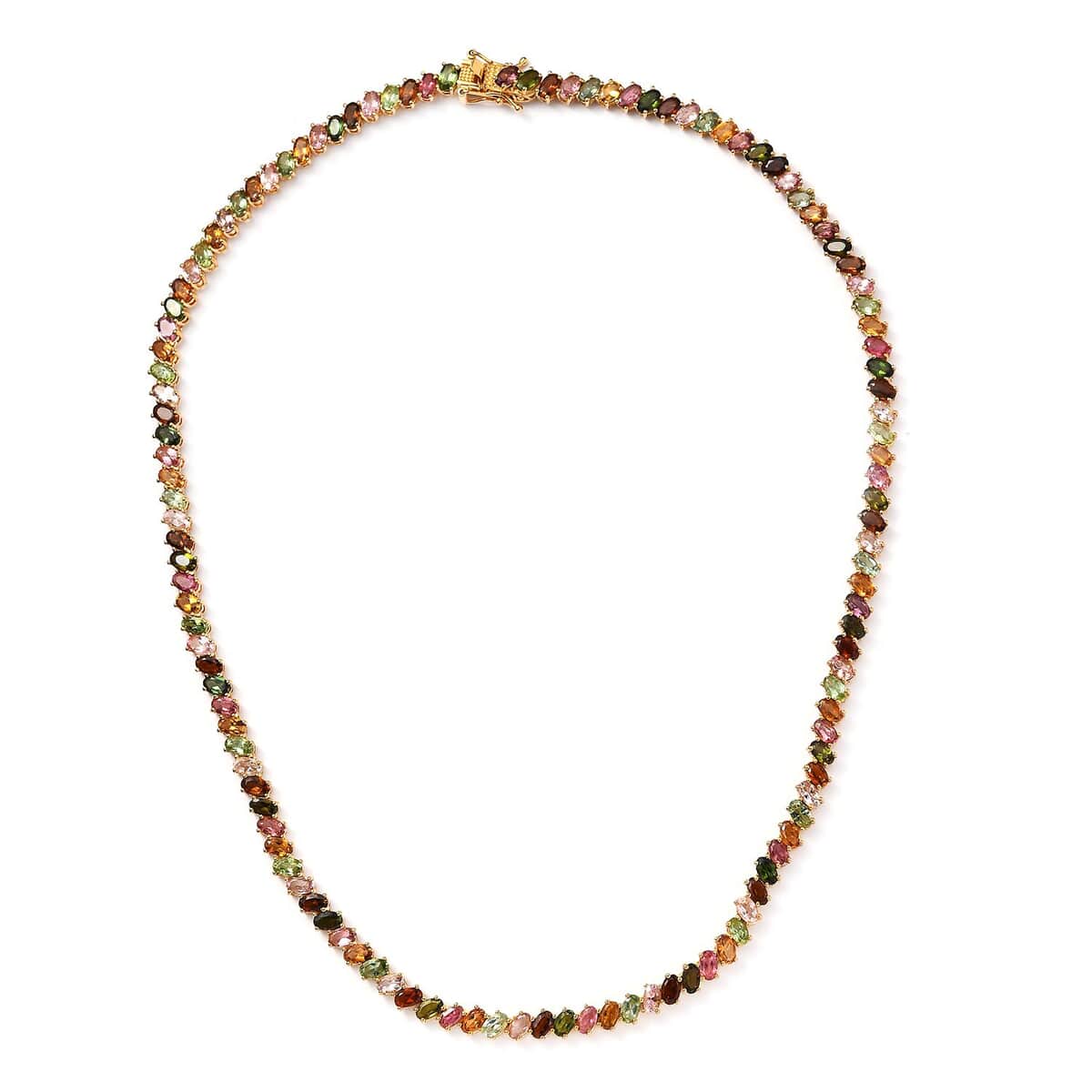 Multi-Tourmaline Tennis Necklace 18 Inches in Vermeil Yellow Gold Over Sterling Silver 29.85 ctw image number 3