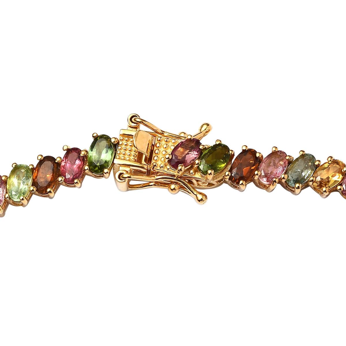 Multi-Tourmaline Tennis Necklace 18 Inches in Vermeil Yellow Gold Over Sterling Silver 29.85 ctw image number 4