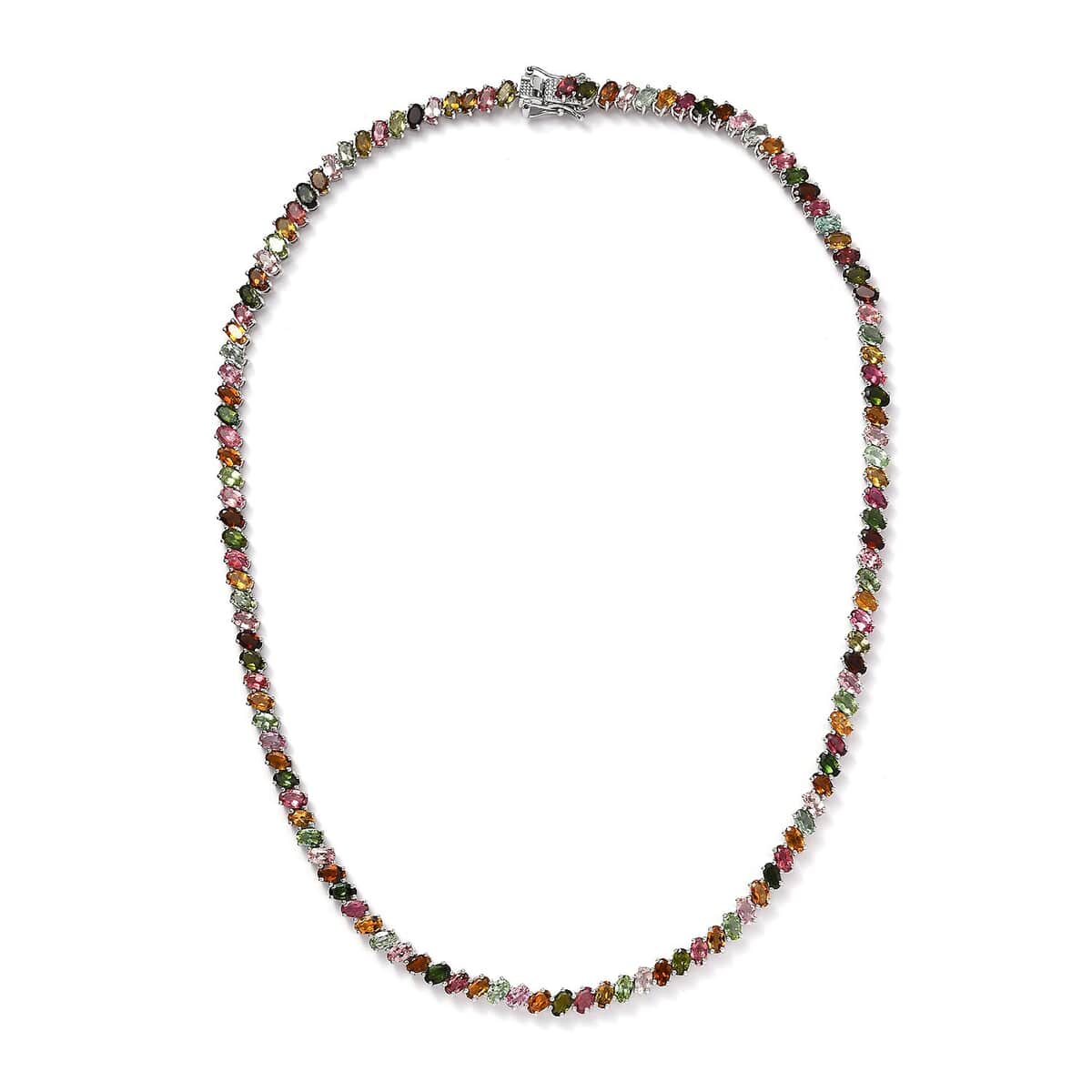 Multi-Tourmaline Tennis Necklace 18 Inches in Platinum Over Sterling Silver 29.85 ctw image number 0