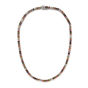 Multi-Tourmaline Tennis Necklace 18 Inches in Platinum Over Sterling Silver 29.85 ctw