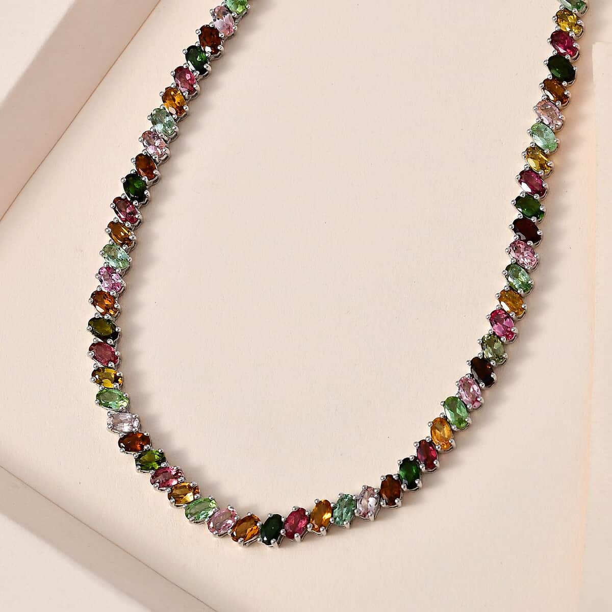 Multi-Tourmaline Tennis Necklace 18 Inches in Platinum Over Sterling Silver 29.85 ctw image number 1