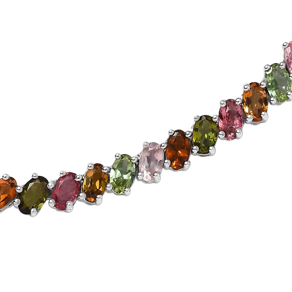 Multi-Tourmaline Tennis Necklace 18 Inches in Platinum Over Sterling Silver 29.85 ctw image number 3