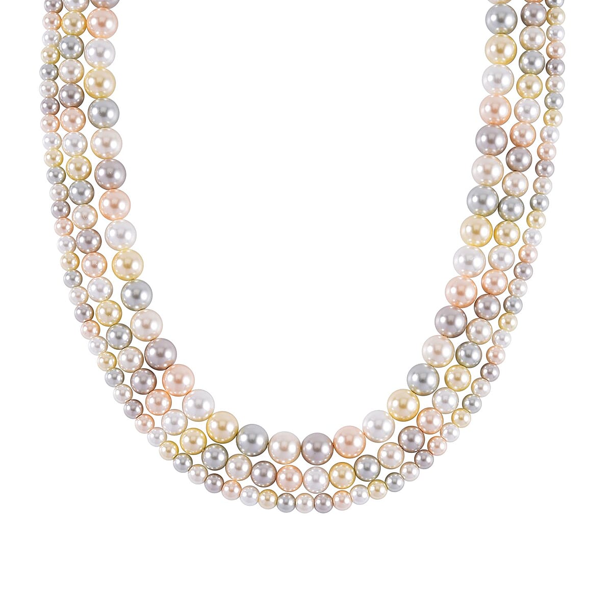 Multi Color Shell Pearl 3 Row Necklace 18-20 Inches in Stainless Steel image number 2