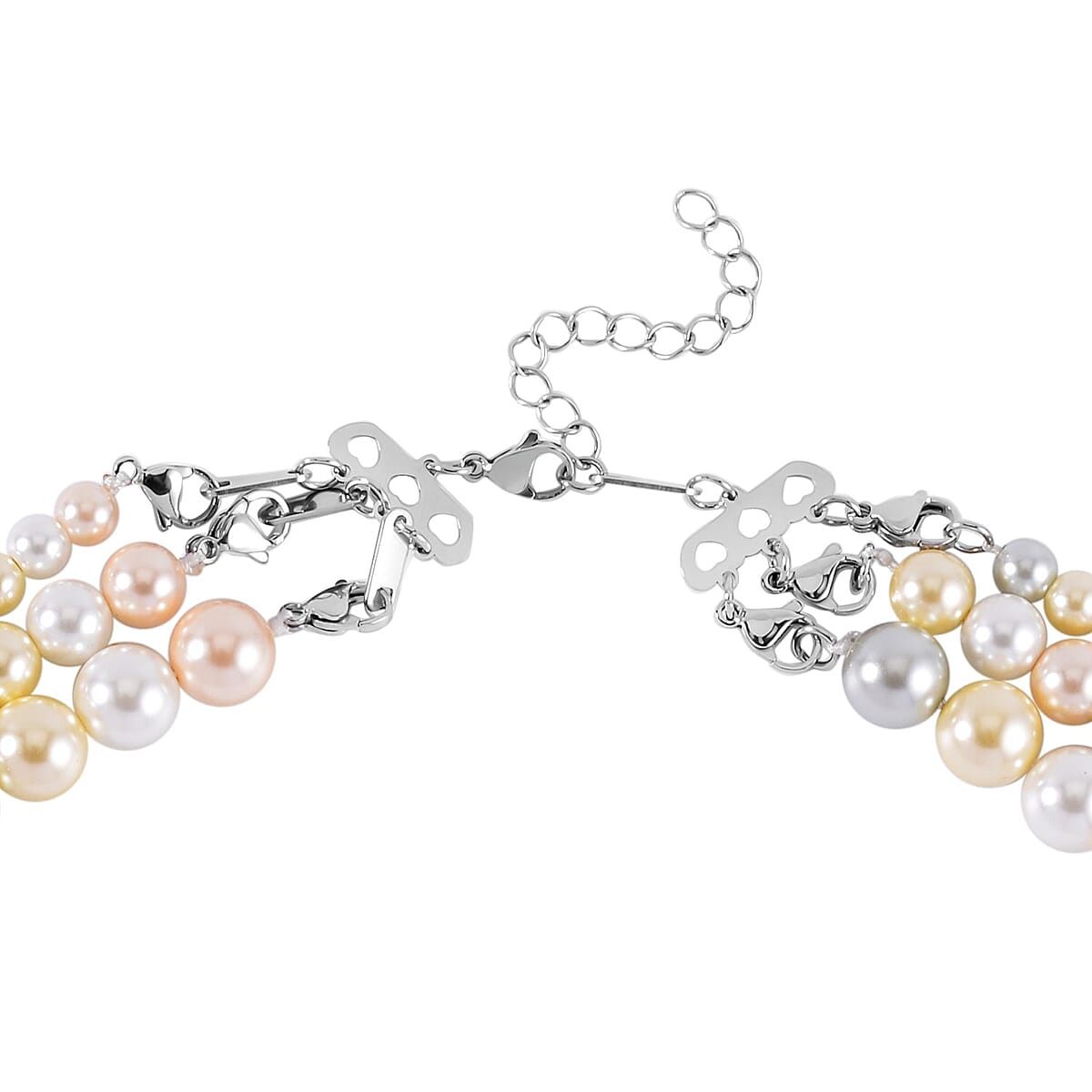 Multi Color Shell Pearl 3 Row Necklace 18-20 Inches in Stainless Steel image number 3