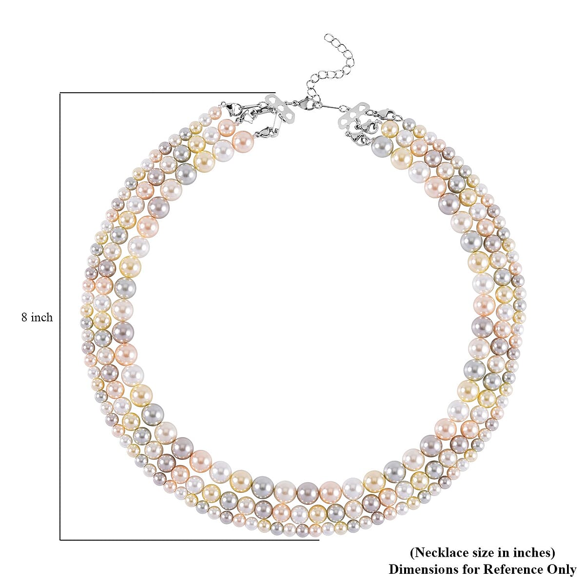 Multi Color Shell Pearl 3 Row Necklace 18-20 Inches in Stainless Steel image number 4