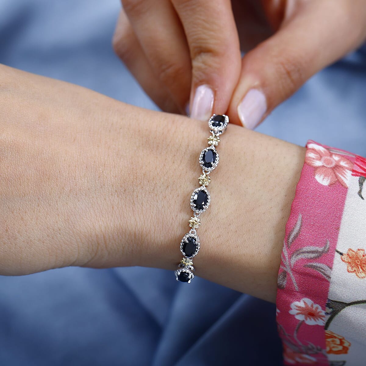 Thai Black Spinel Bolo Bracelet in 18K YG Plated, Platinum Bond and Stainless Steel 3.10 ctw image number 2