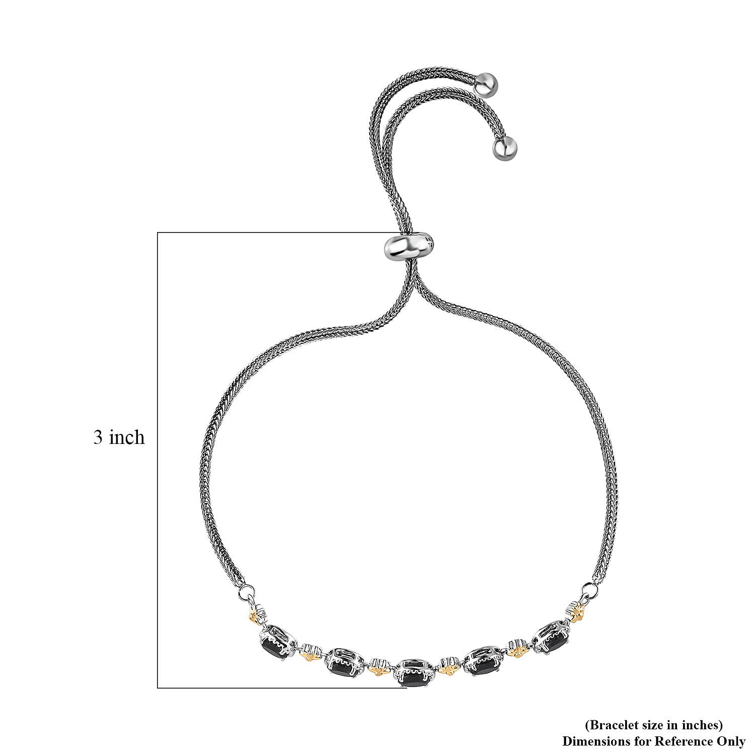Thai Black Spinel Bolo Bracelet in 18K YG Plated, Platinum Bond and Stainless Steel 3.10 ctw