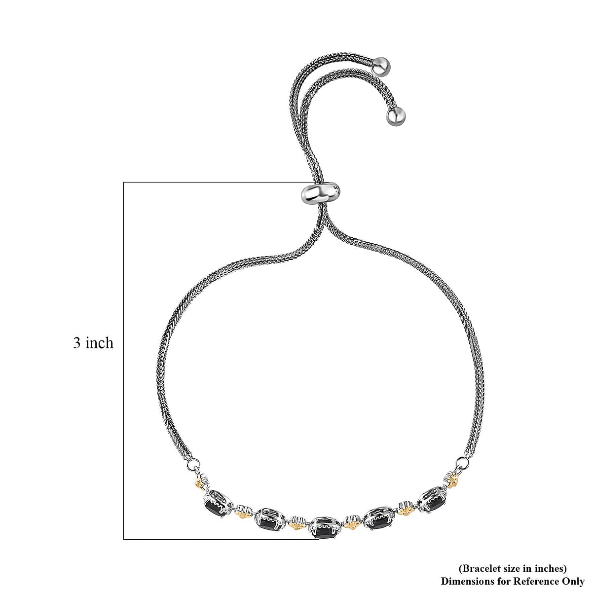 Thai Black Spinel Bolo Bracelet in 18K YG Plated, Platinum Bond and Stainless Steel 3.10 ctw image number 4