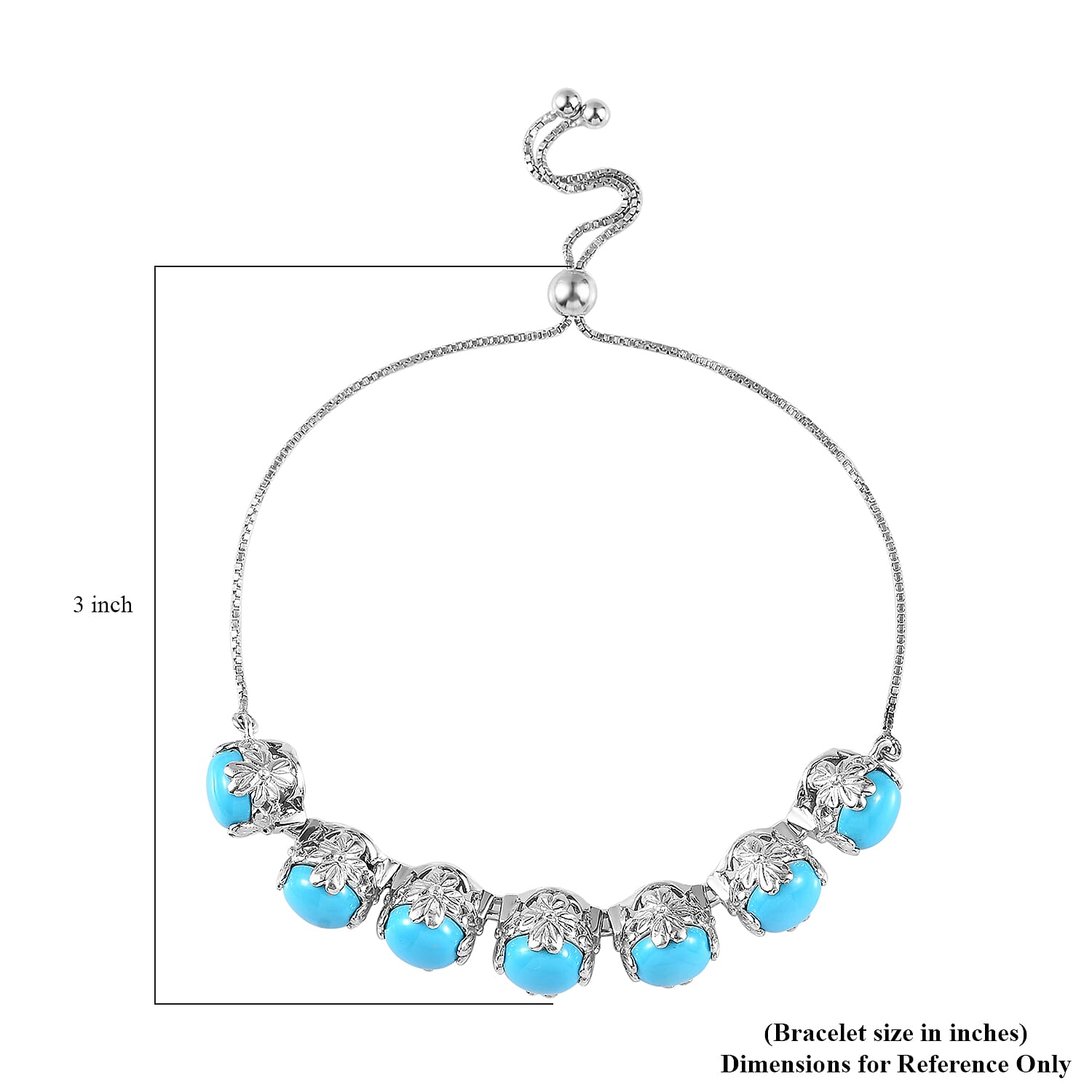 Sleeping Beauty Turquoise Bolo Bracelet in Platinum Over Sterling Silver (10.50 In) 12.00 ctw