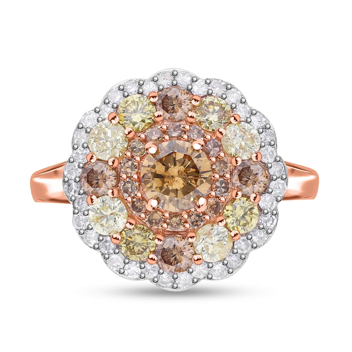 Luxoro 10K Rose Gold I3 Natural Multi Diamond Floral Ring (Size 10.0) 2.00 ctw image number 0