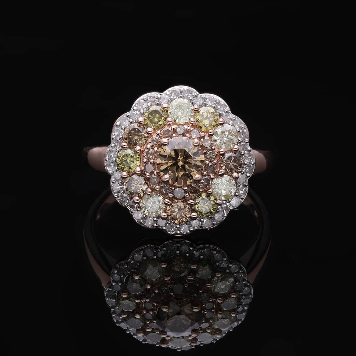 Luxoro 10K Rose Gold I3 Natural Multi Diamond Floral Ring (Size 10.0) 2.00 ctw image number 2