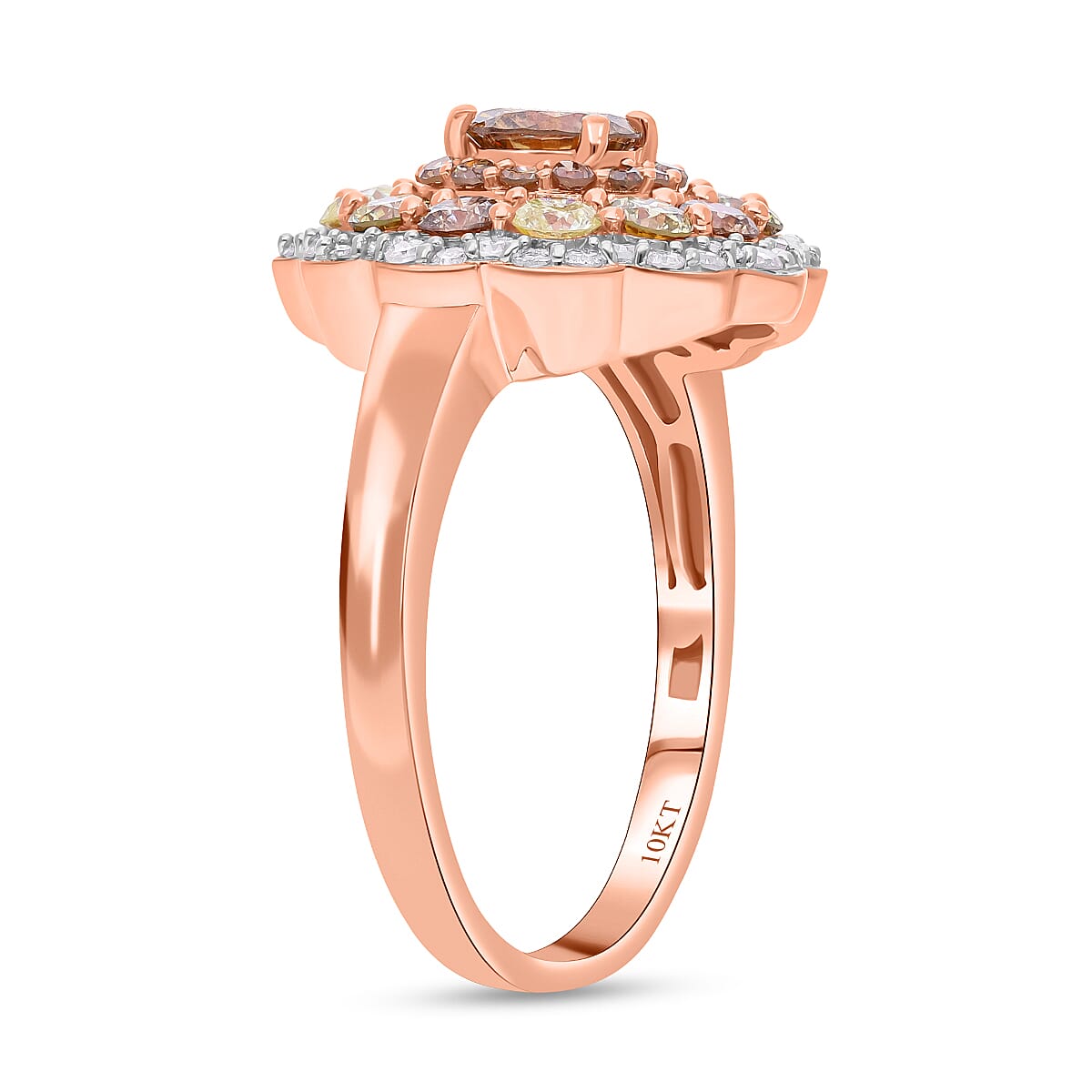 Luxoro 10K Rose Gold I3 Natural Multi Diamond Floral Ring (Size 7.0) 2.00 ctw image number 3