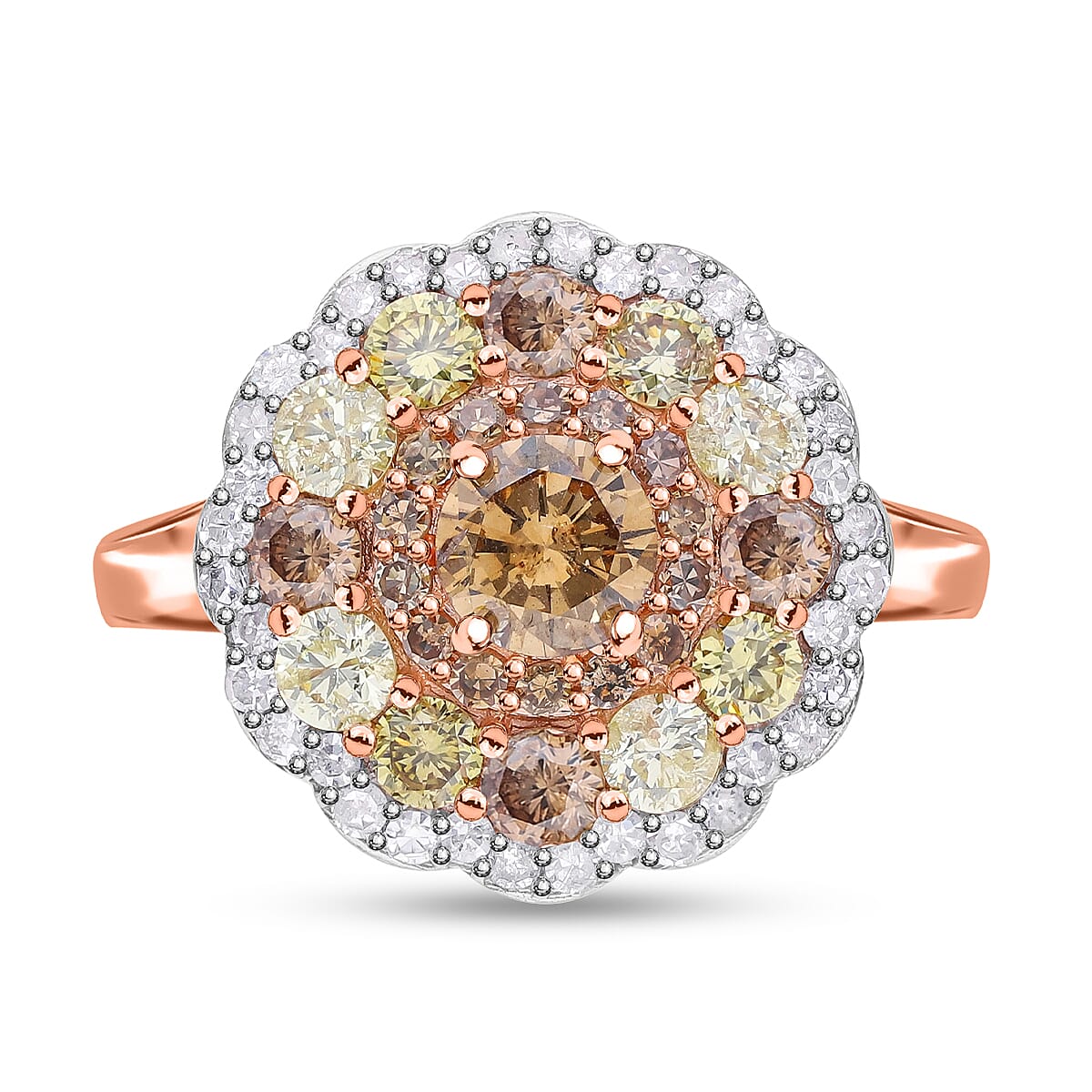 Luxoro 10K Rose Gold I3 Natural Multi Diamond Floral Ring (Size 9.0) 2.00 ctw image number 0