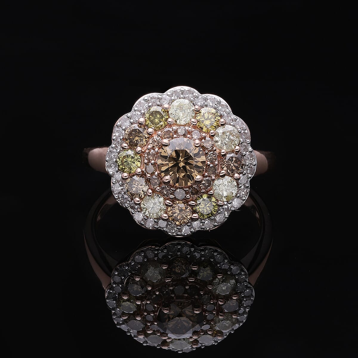 Luxoro 10K Rose Gold I3 Natural Multi Diamond Floral Ring (Size 9.0) 2.00 ctw image number 2