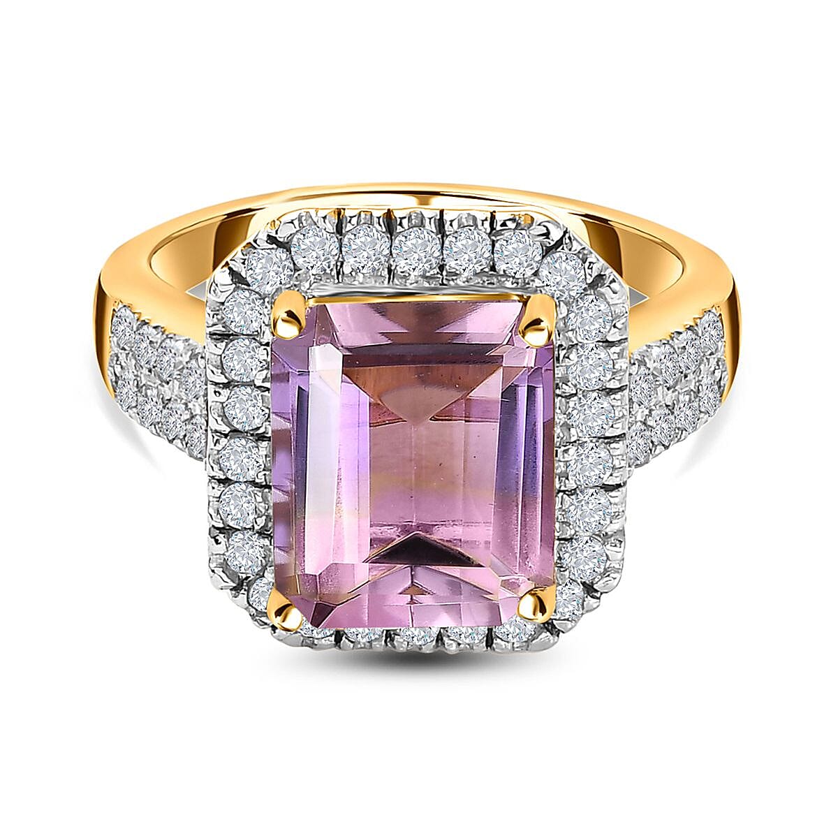 Ametrine and White Zircon 5.34 ctw Ring in 18K Vermeil Yellow Gold Over Sterling Silver (Size 9.0)