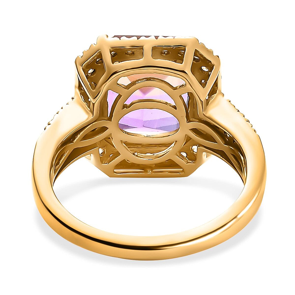 Ametrine and White Zircon 5.34 ctw Ring in 18K Vermeil Yellow Gold Over Sterling Silver (Size 9.0)