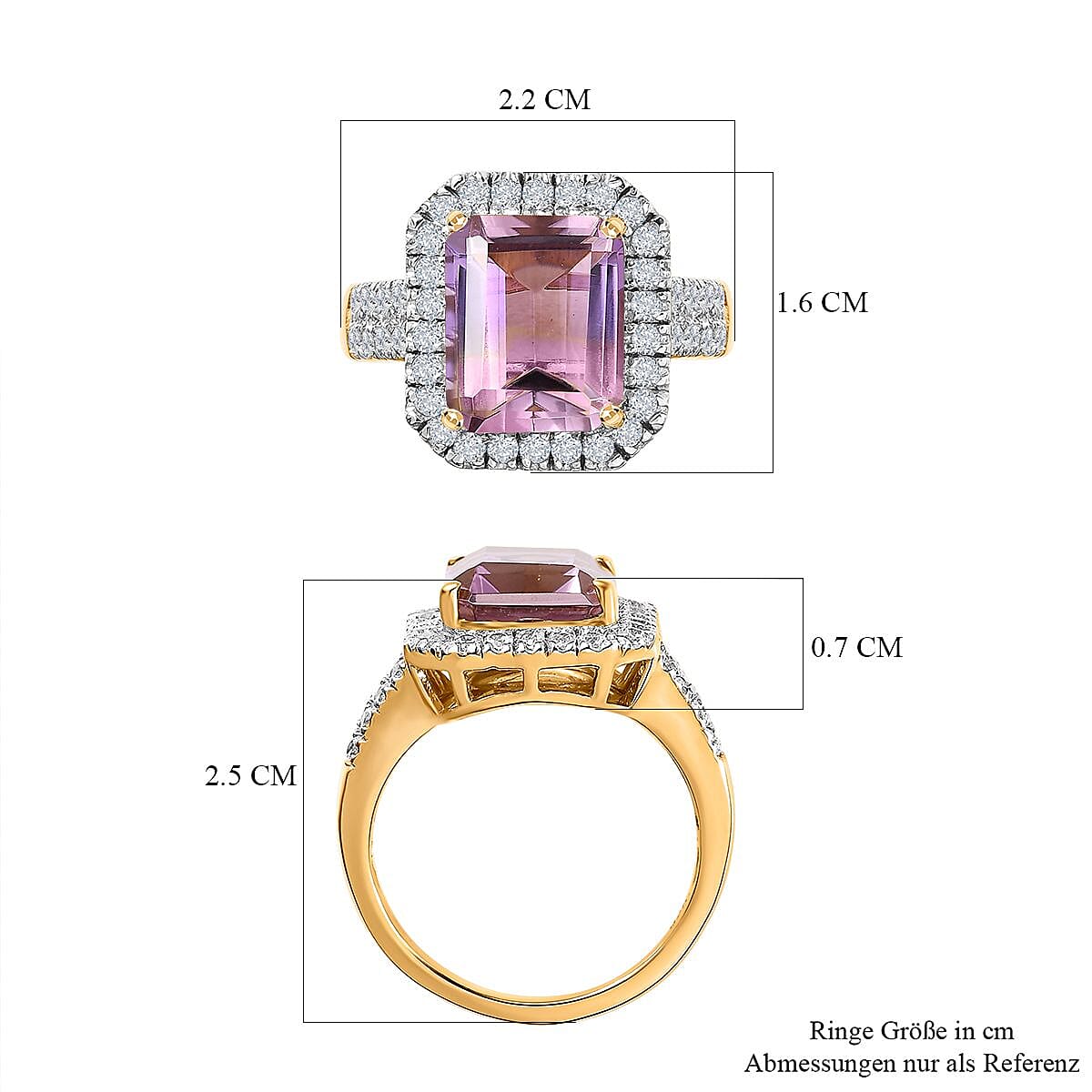 Ametrine and White Zircon 5.34 ctw Ring in 18K Vermeil Yellow Gold Over Sterling Silver (Size 9.0)