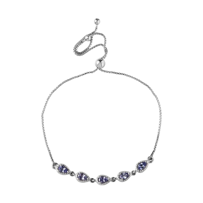 Tanzanite Bolo Bracelet in Platinum Over Sterling Silver (10.50 In) 1.00 ctw